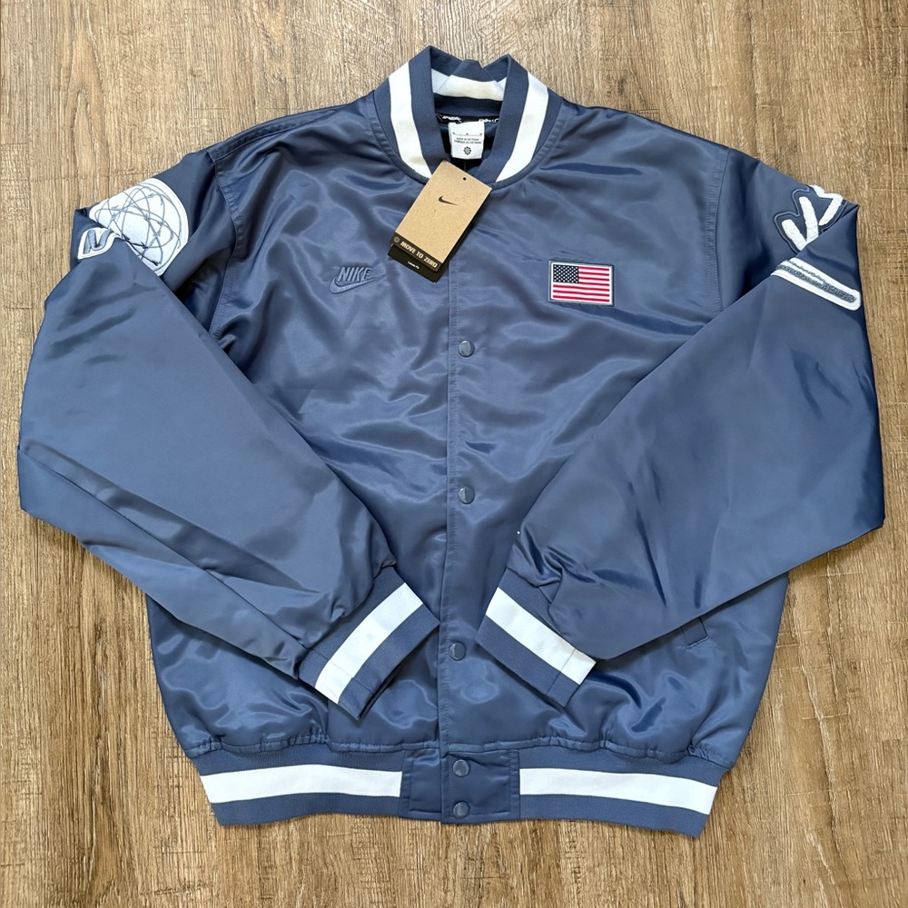 Nike USA Breaking Dugout Satin Jacket Blue Men’s Sz Small FN9460-491